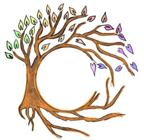 Logo: tree in the shape of a C with colourful leaves